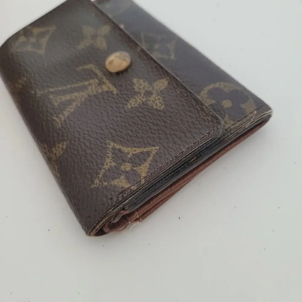 Louis Vuitton LV Micro Brown Folding Monogram Leather Card Wallet Small Authenti